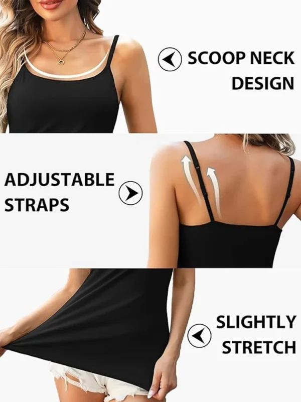 Womens Cami Adjustable Strap Camisole With Built in Padded Bra Vest Tank Tops - Image 5
