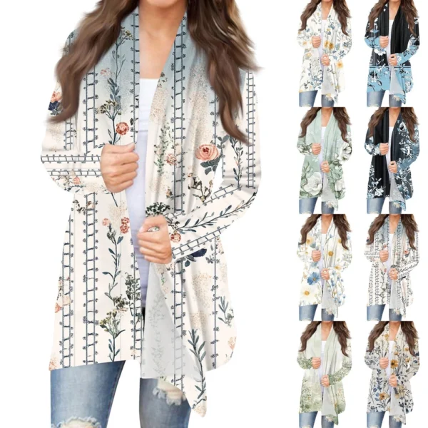 Women's Fashion Casual Vintage Floral Printed Mid-Length Cardigan Jacket