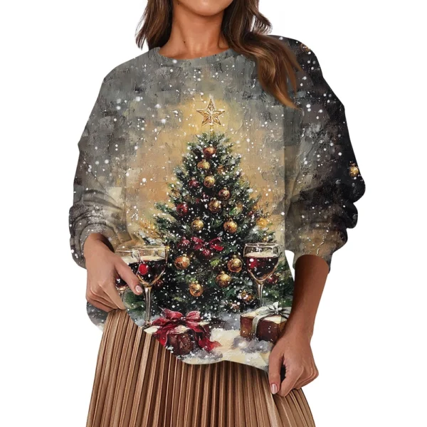 Women's Fashion Casual Round Neck Loose Long Sleeve Solid Color Sweatshirt - Image 29