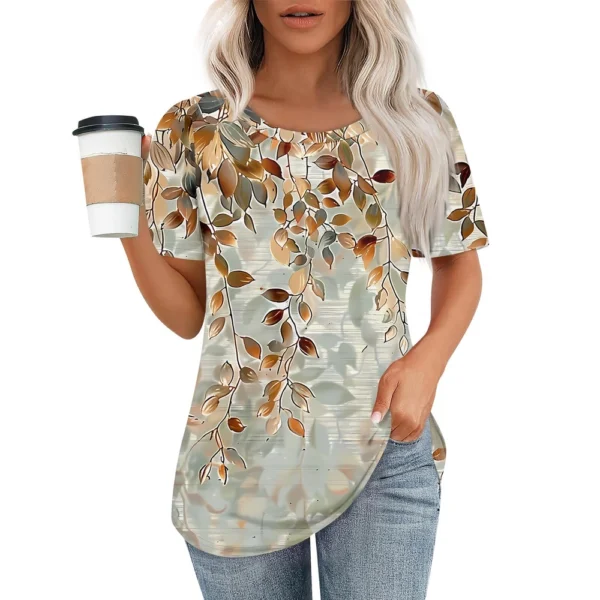 Women's Casual Fashion Printed Loose Daily Round Neck Short Sleeved T-Shirt - Image 22