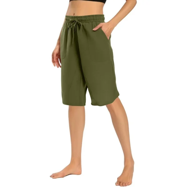 Womens Casual Cotton Hemp High Waist Drop Wide Legs With Drawstring Fifth Pants - Image 5