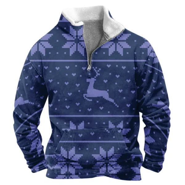 Men's  Loose Casual Fashion Stand Collar Half-Zip Hoodless Sweatshirt - Image 25