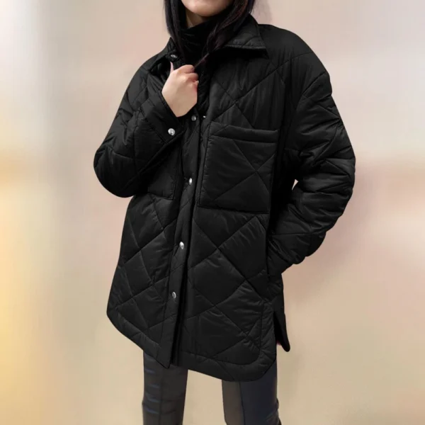 Women's  Loose Casual Solid Color Medium Long Diamond  Down Cotton Jacket, - Image 13