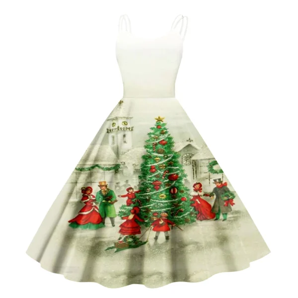 Christmas ladies casual fashion flower print sexy off shoulder punk retro skirt - Image 20