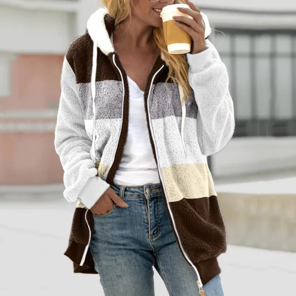 Women's Fashion Stitching Loose Hoodies Long Sleeve Plush Zipper Coat - Image 28