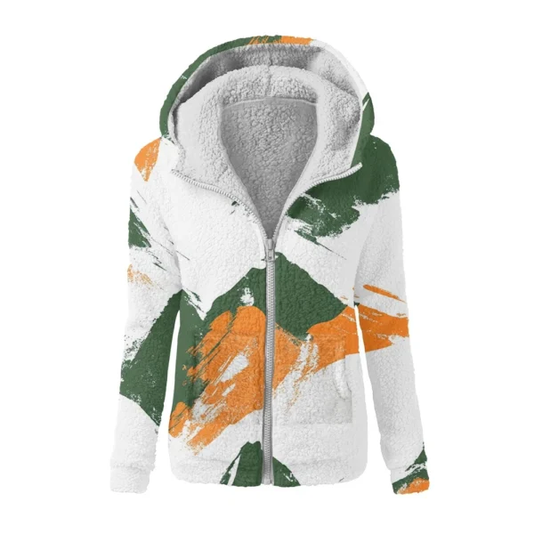 Women's Winter Camouflage Print Casual Fashion Plush Hooded Zipper Sweater - Image 44
