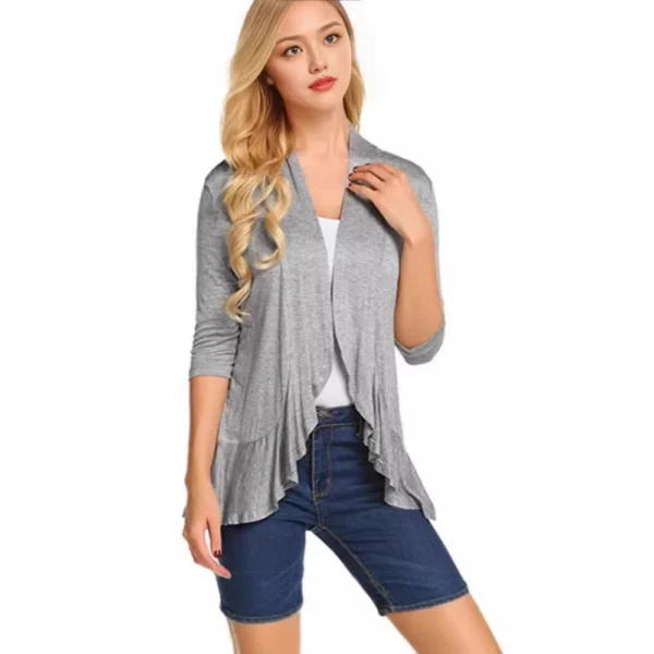 Women's solid color cardigan top - Image 3