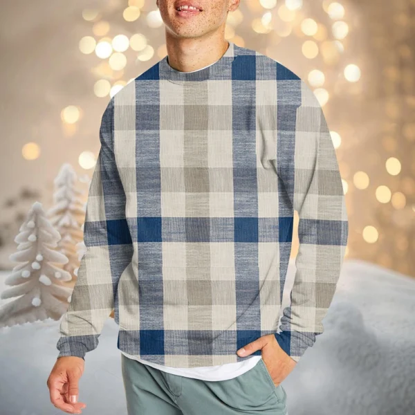 Men's Casual Fashion Comfortable Plaid Round Neck Pullover Sweatshirt Sweatshirt - Image 25
