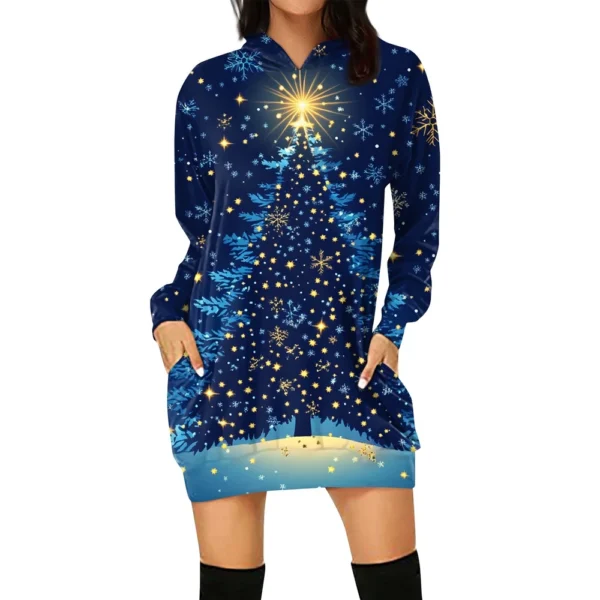 Ladies' Loose Casual Pocket Long Sleeved Hoodie Christmas Printed Sweatshirt - Image 10