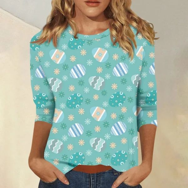 Women's Fashion Tops Casual 3/4 Sleeve Plus Size Easter Basic Printed Pullover - Image 28