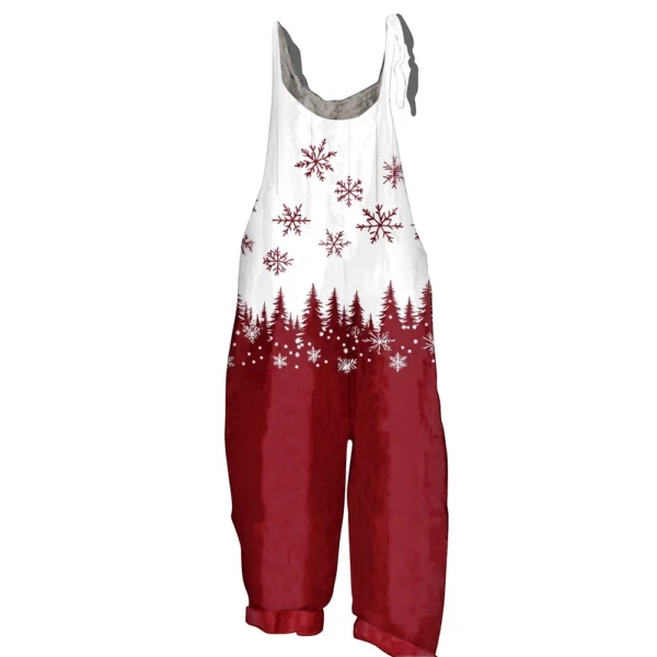 Women's Loose Vintage Shoulder Strap Print Casual Jumpsuit Christmas - Image 8