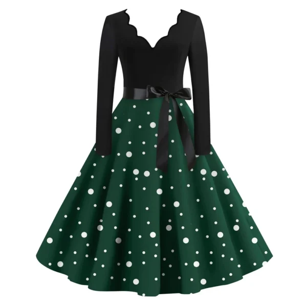 Women's Casual V-Neck Fashion Christmas Slim Long Sleeve Printed Dresses - Image 31