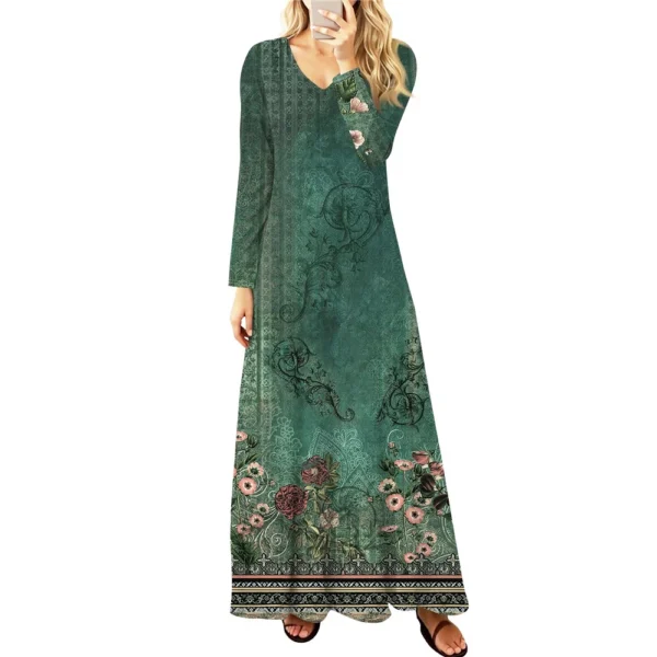 Women's Casual Fashion Long Sleeve Graphic Printed Vintage Long Dresses Fall - Image 20
