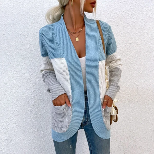 Casual knitted sweater contrasting color sweater cardigan jacket women - Image 15