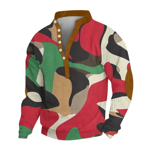 Men's Print Plush Warm Coat Fleece Sweater Casual Coat Pocket Sweater Winter - Image 26