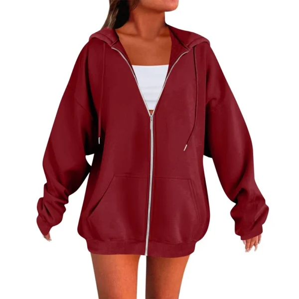 Women's Solid Color Zipper Sweatshirt Tops Daily Casual Jacket - Image 29