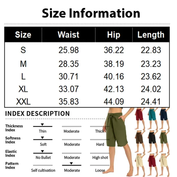 Womens Casual Cotton Hemp High Waist Drop Wide Legs With Drawstring Fifth Pants - Image 3