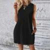 Women's Casual And Fashionable Round-neck Sleeveless Printing Mid Length Dress. - Image 9