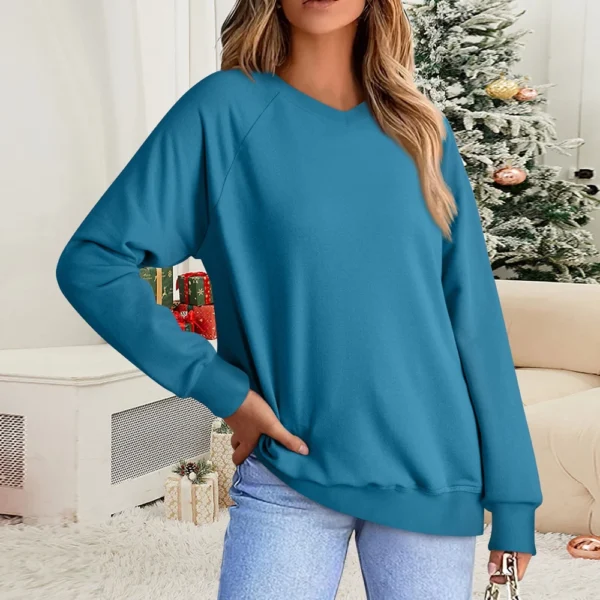 Women's Fashion Sweatshirt V-neck Long Sleeve Solid Color Casual Loose Pullover - Image 31