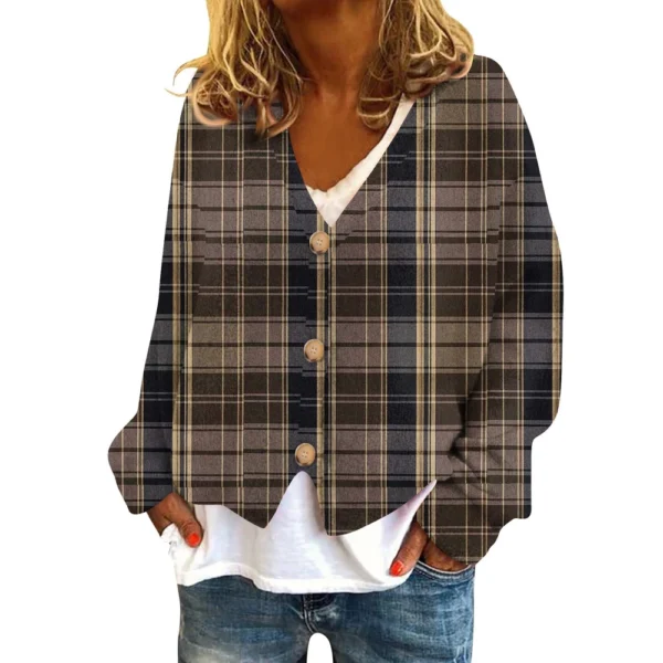 Women's Fashion Short Jacket Casual  Plaid Print Single Breasted Plush Top ﻿ - Image 8