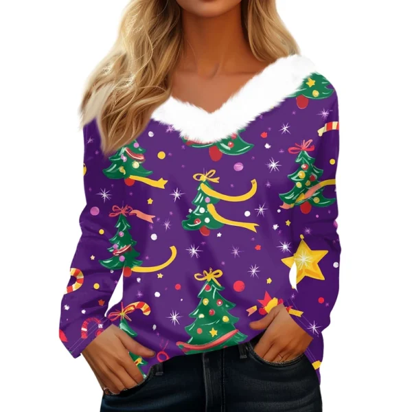 Long Sleeve Shirts For Women Cute Tops Christmas Prints Tees Blouses Casual - Image 4