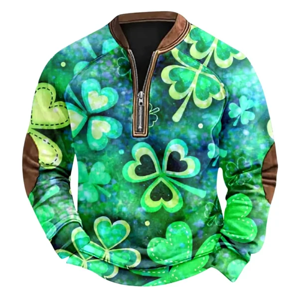 Men's St. Patrick's Day Vintage Casual Zip Sweatshirt Outdoor Casual Top - Image 10