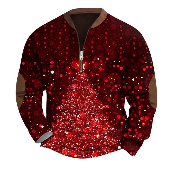 Men's Fashion Casual Half Zipper Neck Loose Long Sleeve Christmas Printed - Image 37