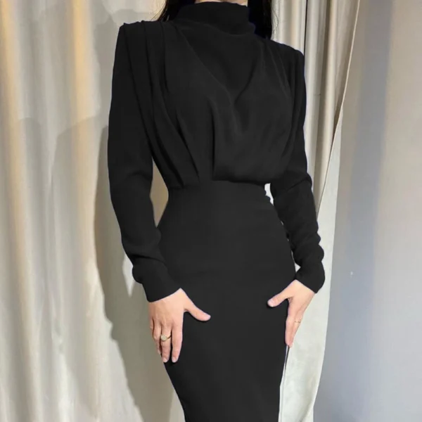 Fashion waist solid color long-sleeved dress - Image 9