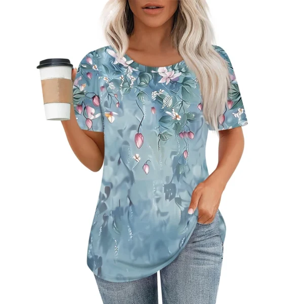 Women's Casual Fashion Printed Loose Daily Round Neck Short Sleeved T-Shirt - Image 16