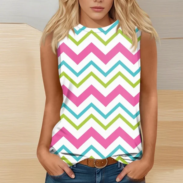 Women's Fashion Casual Easter Printed Round Neck Sleeveless T-Shirt Tops - Image 19