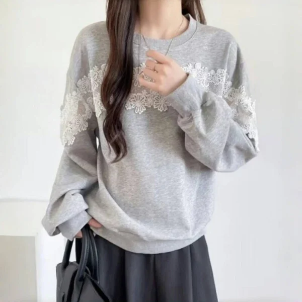 Splicing lace contrasting loose shirt top women - Image 11
