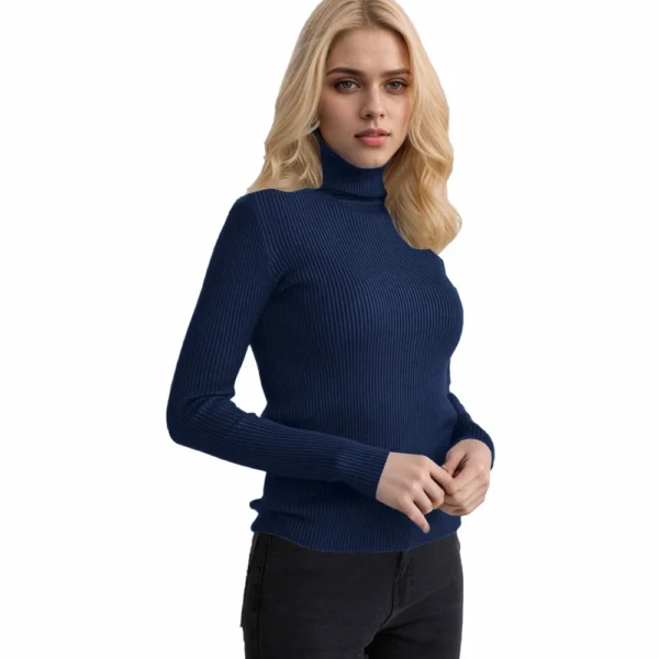 Women's Fashion Casual Solid Color Versatile Knitted High Neck Pullover Sweater - Image 50