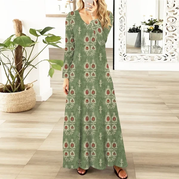 Women's Casual Fashion Long Sleeve Graphic Printed Vintage Long Dresses Fall - Image 13