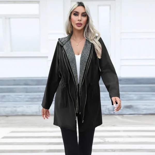 Coat long long sleeve windbreaker with hat - Image 4