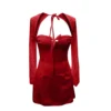 Women 's Elegant Lace Dress Lace Patchwork Long Sleeve Low Cut Dress Backless - Image 12