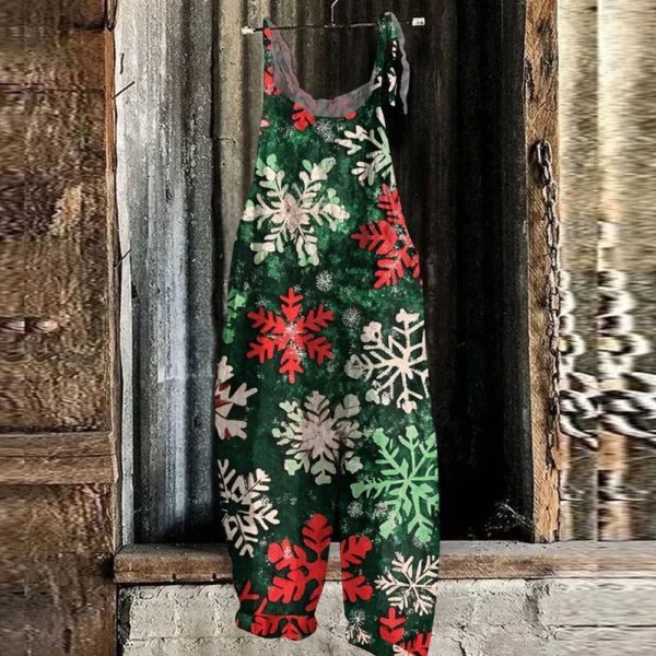 Women's Christmas Shoulder Strap Casual Loose Vintage Jumpsuit Print - Image 13