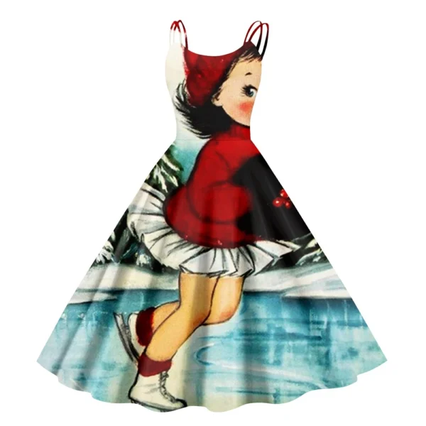 Women's Fashion Punk Strapless Gothic Cocktail Christmas Sexy Dress Printed - Image 5