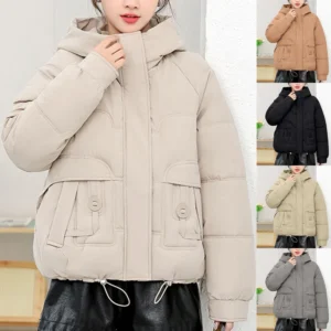 Winter Thickened Cotton-padded Jacket For Age Reduction, Largecollar, Hooded