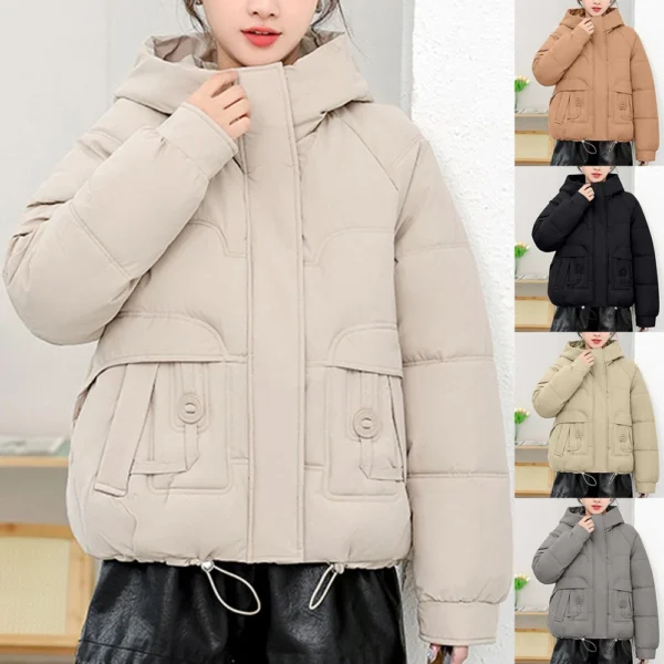 Winter Thickened Cotton-padded Jacket For Age Reduction, Largecollar, Hooded