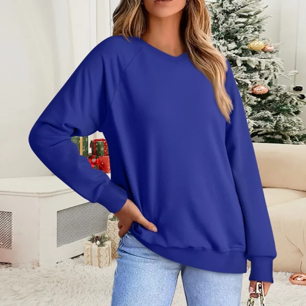 Women's Fashion Sweatshirt V-neck Long Sleeve Solid Color Casual Loose Pullover - Image 19