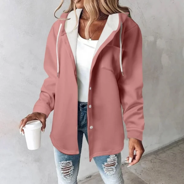 Fleece Hoodies For Women Warm Print Sweatshirt Button Lined Drawstring Hooded - Image 37