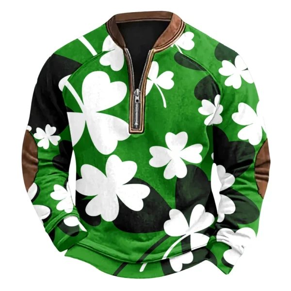Men's St. Patrick's Day Vintage Casual Zip Sweatshirt Outdoor Casual Top - Image 26