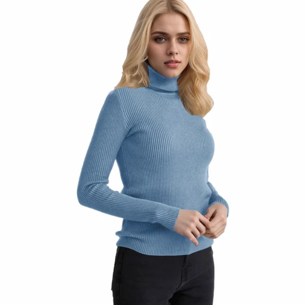 Women's Fashion Casual Solid Color Versatile Knitted High Neck Pullover Sweater - Image 12