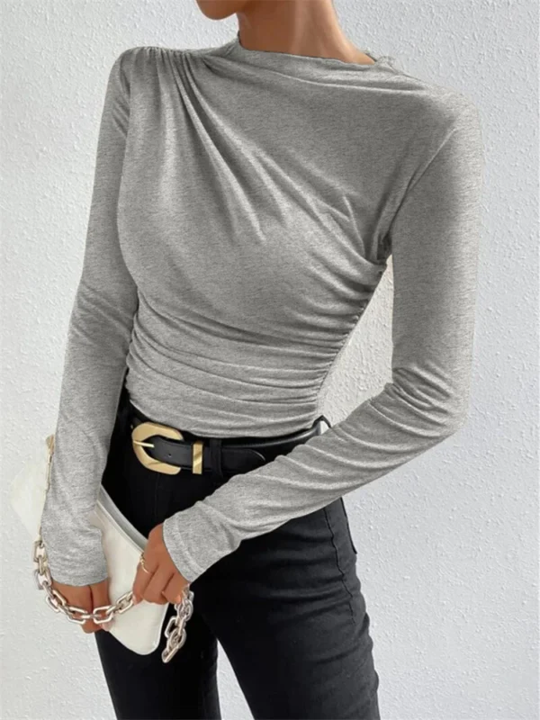 Women's Solid Color Slim Long Sleeve T-Shirt Women - Image 14