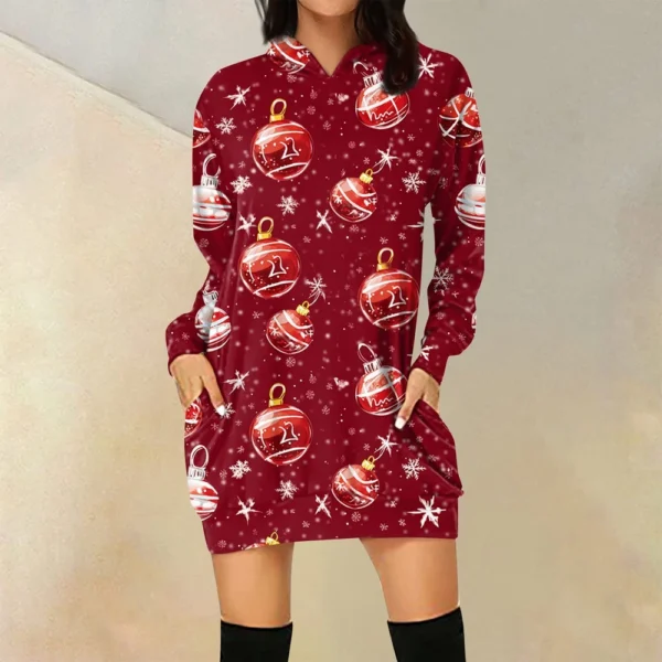 Ladies' Loose Casual Pocket Long Sleeved Hoodie Christmas Printed Sweatshirt - Image 34