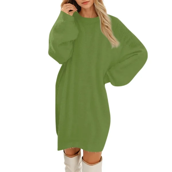 Women's Round Neck Casual Long Sleeve Plush Solid Color Dresses - Image 26