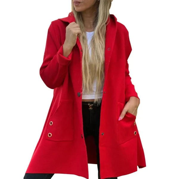 Women's Loose Casual Solid Color Single Breasted Hooded Jacket Woolen Coat Coat - Image 26