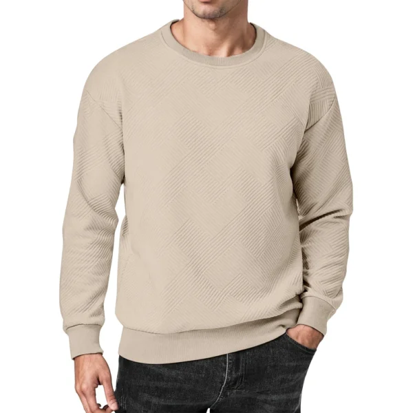 Men's Crewneck Sweatshirt Casual Long Sleeve Geometric Textured Sweatshirt - Image 3