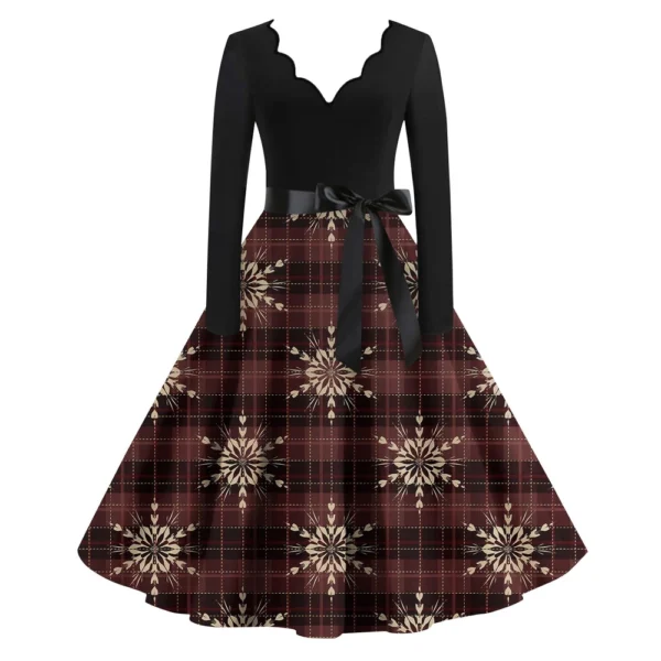Women's Casual V-Neck Fashion Christmas Slim Long Sleeve Printed Dresses - Image 20