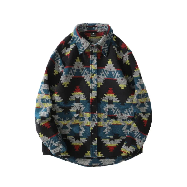 Retro Ethnic Long Sleeved Shirt Men'S Street Loose Fashion Jacket - Image 4